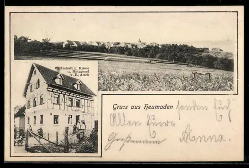 AK Heumaden, Gasthaus und Metzgerei zur Krone, Inh. R. Auch, Gesamtansicht