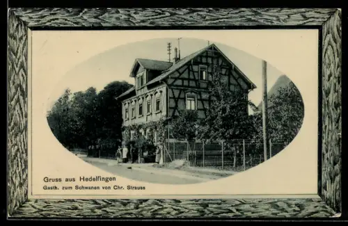 AK Hedelfingen, Gasthaus zum Schwanen von Chr. Strauss, Passepartout