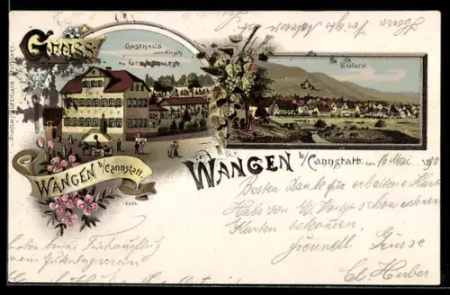 Lithographie Wangen b. Cannstatt, Gasthaus zum Hirsch, Teilansicht