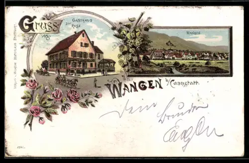 Lithographie Wangen, Gasthaus zur Rose, Ortsansicht