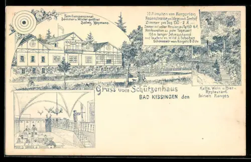 Lithographie Bad Kissingen, Restaurant Schützenhaus, Innenansicht, Treppe