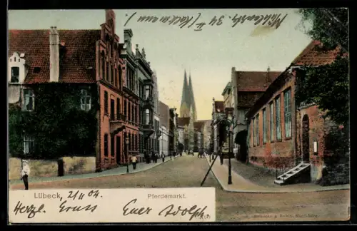 AK Lübeck, Strasse am Pferdemarkt