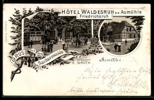 Lithographie Aumühle /Sachsenwalde, Hotel Waldesruh, Inh. E. Groth