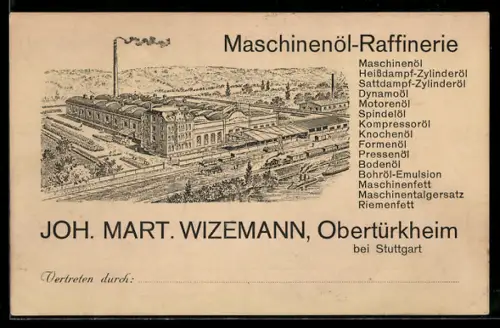 AK Obertürkheim bei Stuttgart, Maschinenöl-Raffinerie Joh. Mart. Wizemann