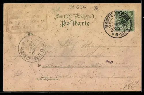 Lithographie Bad Rastenberg, Kurhaus, Rathaus, Bad Finneck