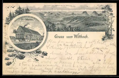 Lithographie Hattingen / Baden, Gasthaus zum Kranz auf dem Witthoh