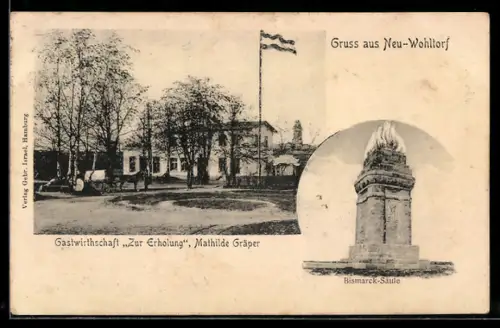 AK Neu-Wohltorf, Gasthaus Zur Erholung, Bismarck-Säule