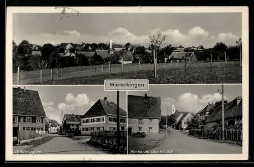 AK Mieterkingen, Teilansicht des Ortes und Partie an der Kirche