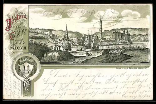 Lithographie Idstein i. Ts., Alte Ansicht der Stadt