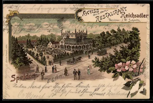Lithographie Speldorf / Mülheim, Restaurant Reichsadler, Bes. J. W. Schmitz