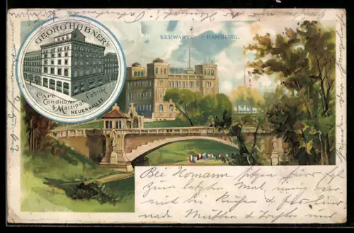 Lithographie Hamburg-Neustadt, Cafe Georg Hübner, Neuer Wall 22, Seewarte