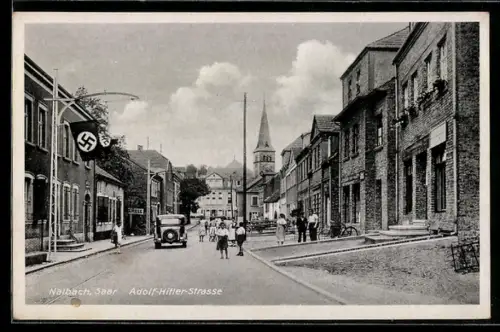 AK Nalbach /Saar, Strasse mit -Fahnen