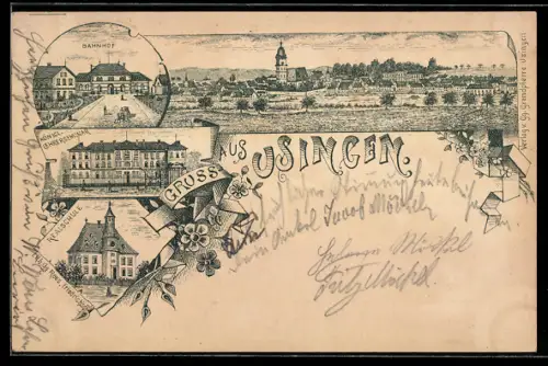 AK Usingen, Bahnhof, Königl. Lehrerseminar, Realschule und Totalansicht