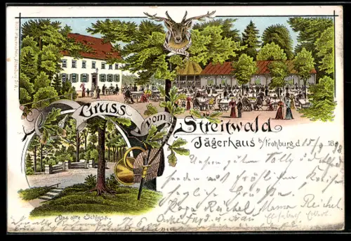 Lithographie Frohburg, Gasthaus Jägerhaus Streitwald, Altes Schloss