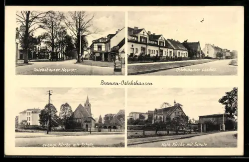 AK Bremen-Oslebshausen, Kirchen mit Schule, Oslebshauser Heerstrasse