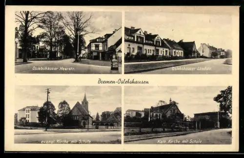 AK Bremen-Oslebshausen, Kirchen mit Schule, Oslebshauser Heerstrasse