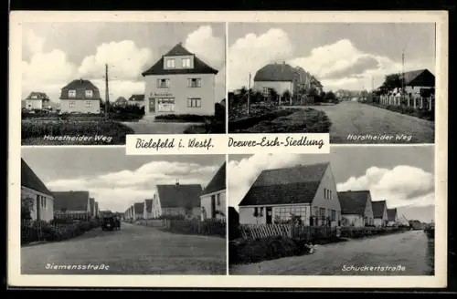 AK Bielefeld i. Westf., Partie im Horstheider Weg mit Geschäft von E. Beckmann, Siemensstrasse