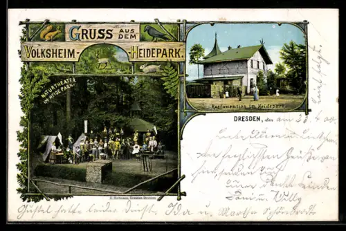 AK Dresden-Neustadt, Volksheim-Heidepark, Restauration und Naturtheater