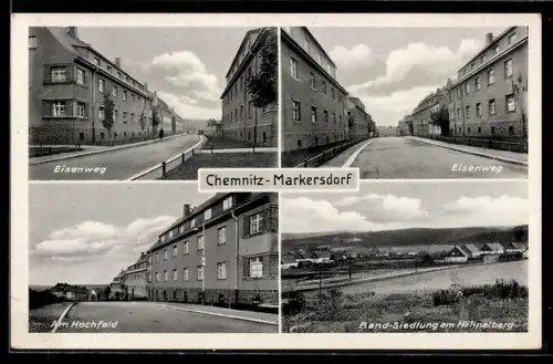 AK Chemnitz-Markersdorf, Strassenansichten im Eisenweg und Rand-Siedlung am Hähnelberg