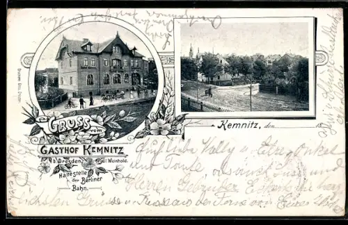 AK Kemnitz b. Dresden, Teilansicht des Ortes und Gasthof Kemnitz, Inh. Paul Weinhold