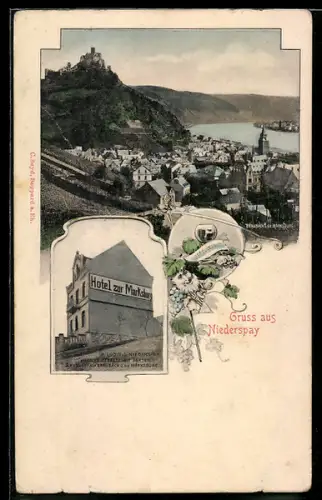 AK Niederspay, Hotel zur Marksburg, Bes. H. Ludwig, Totalansicht