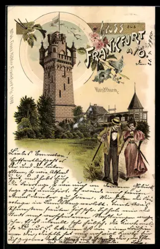 Lithographie Frankfurt a. O., Kleistthurm mit Ausflüglern