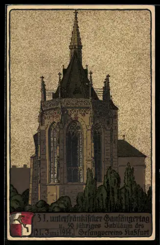 Steindruck-AK Hassfurt, 31. unterfränkische Gausängertag u. 50. jähriges Jubiläum des Gesangverein Hassfurt 1914