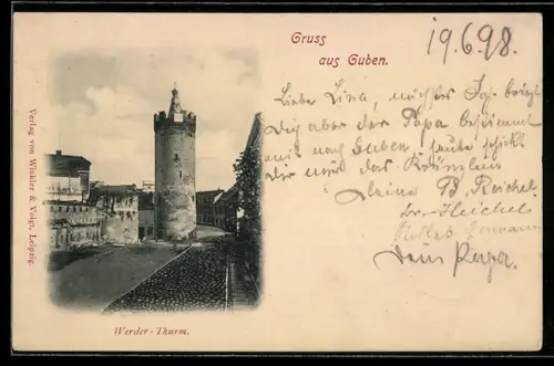 AK Guben, Werder Thurm mit Strassenpartie