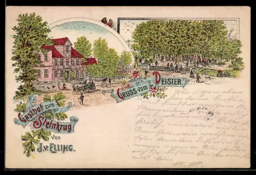 Lithographie Bennigsen, Gasthof zum Steinkrug, Bes. J. v. Elling