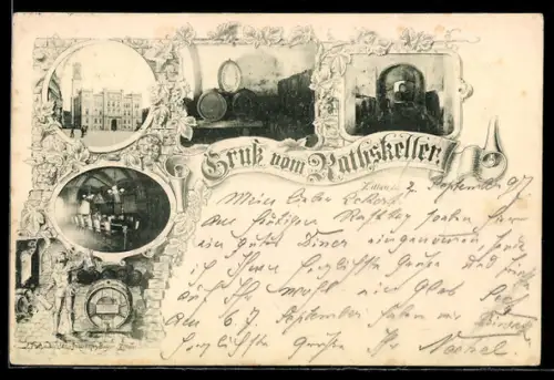 AK Zittau, Gasthof Rathskeller mit Innenansichten