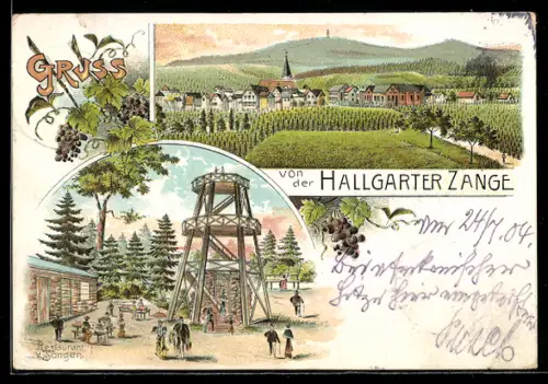 Lithographie Hallgarter Zange, Restaurant von Söngen mit Aussichtsturm