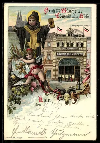 AK Köln, Münchener Löwenbräu, Eingang Hohe Strasse