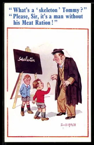 Künstler-AK Donald McGill: What`s a skeleton Tommy?