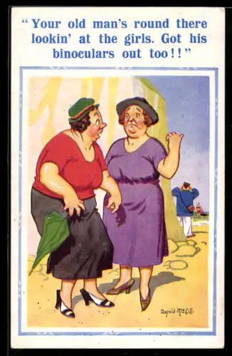 Künstler-AK Donald McGill: Your old man`s round there..., On the beach