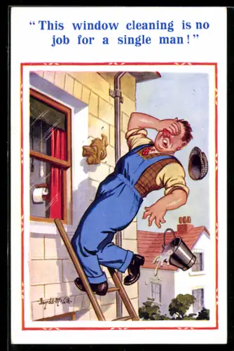 Künstler-AK Donald McGill: This window cleaning is no job for a single man!
