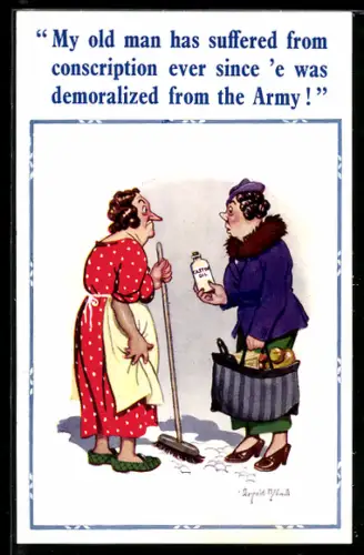 Künstler-AK Donald McGill: My old man has suffered from conscription...