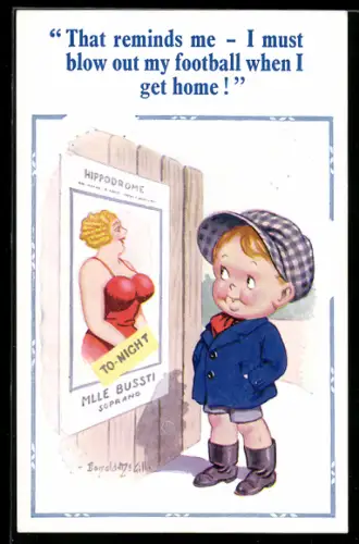 Künstler-AK Donald McGill: I must blow out my football...