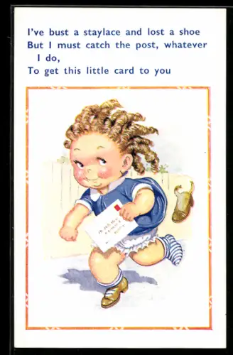 Künstler-AK Donald McGill: I`ve bust a staylace and lost a shoe...