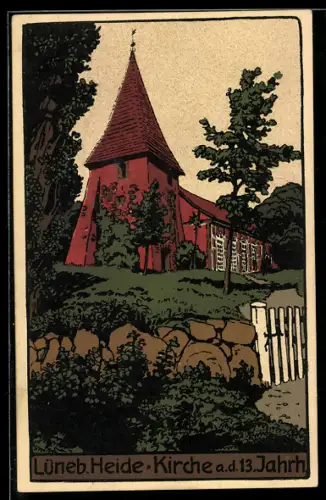 Steindruck-AK Kirche aus dem 13. Jahrhundert in der Lüneburger Heide
