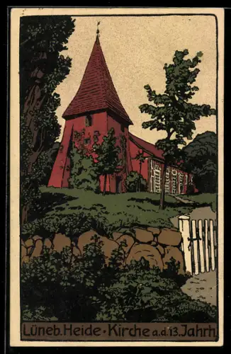 Steindruck-AK Kirche aus dem 13. Jahrhundert in der Lüneburger Heide