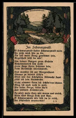 Steindruck-AK Im Schwarzwald, Gedicht, Partie aus dem Schwarzwald