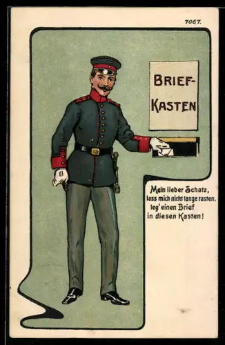 AK Soldat legt einen Brief in den Briefkasten