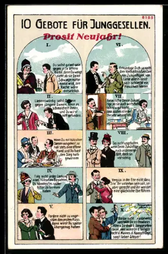 Künstler-AK Bruno Bürger & Ottillie Nr. 8185: 10 Gebote für Junggesellen