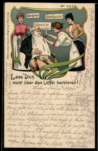 Künstler-AK Bruno Bürger & Ottillie Nr. 6543: Mann mit weisstem Vollbart beim Barbier