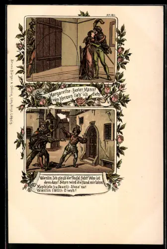 Künstler-AK Bruno Bürger & Ottillie Nr. 1811: Faust ersticht mit Mephistos Hilfe Gretchens Bruder