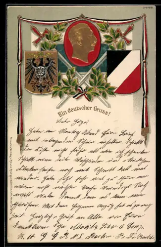 Künstler-AK Bruno Bürger & Ottillie Nr. 7261: Portrait Kaiser Wilhelms im Profil mit Wappen