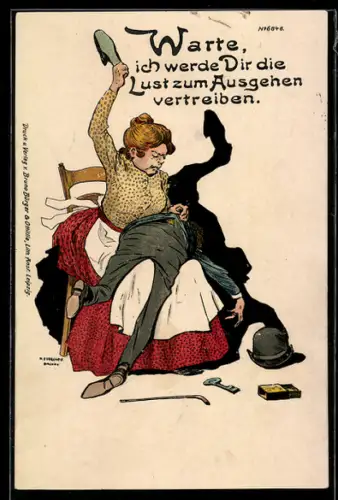 Künstler-AK Bruno Bürger & Ottillie Nr. 6848: Frau versolt ihren Mann