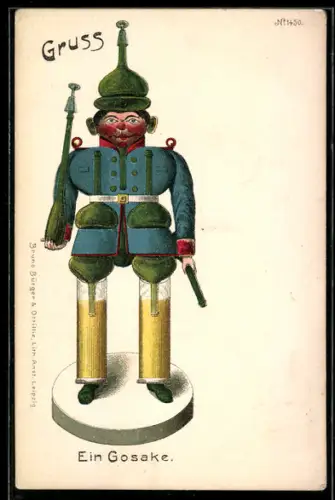Künstler-AK Bruno Bürger & Ottillie Nr. 1450: Ein Gosake, Aus Bierflaschen zusammengesetzter Soldat