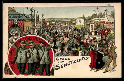 Künstler-AK Bruno Bürger & Ottillie Nr. 8083: Schützenfest, Tanzsalon, Schützen mit Bierkrügen