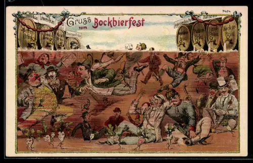 Künstler-AK Bruno Bürger & Ottillie Nr. 7424: Bockbierfest, Personen tauchen im Bier
